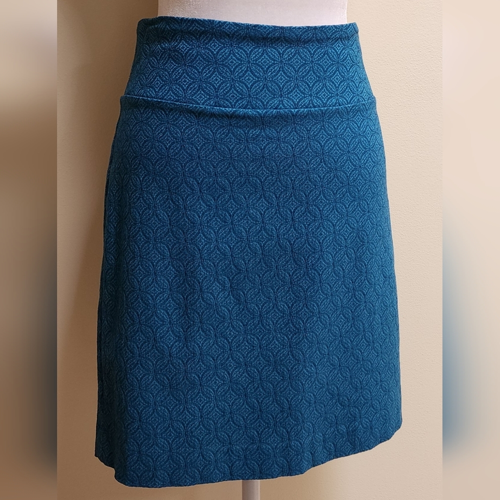 Margaret M Teal And Navy Patterned Slimming Stretch Pencil Skirt Women's Size M